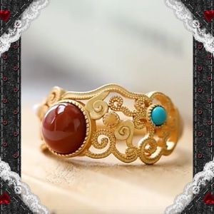 Chinese Retro Enamel Inlaid With Hetian Jade Unique Ring